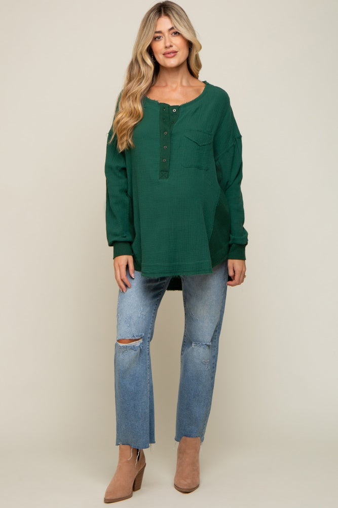 Forest Green Lightweight Button Front Maternity Tunic Top