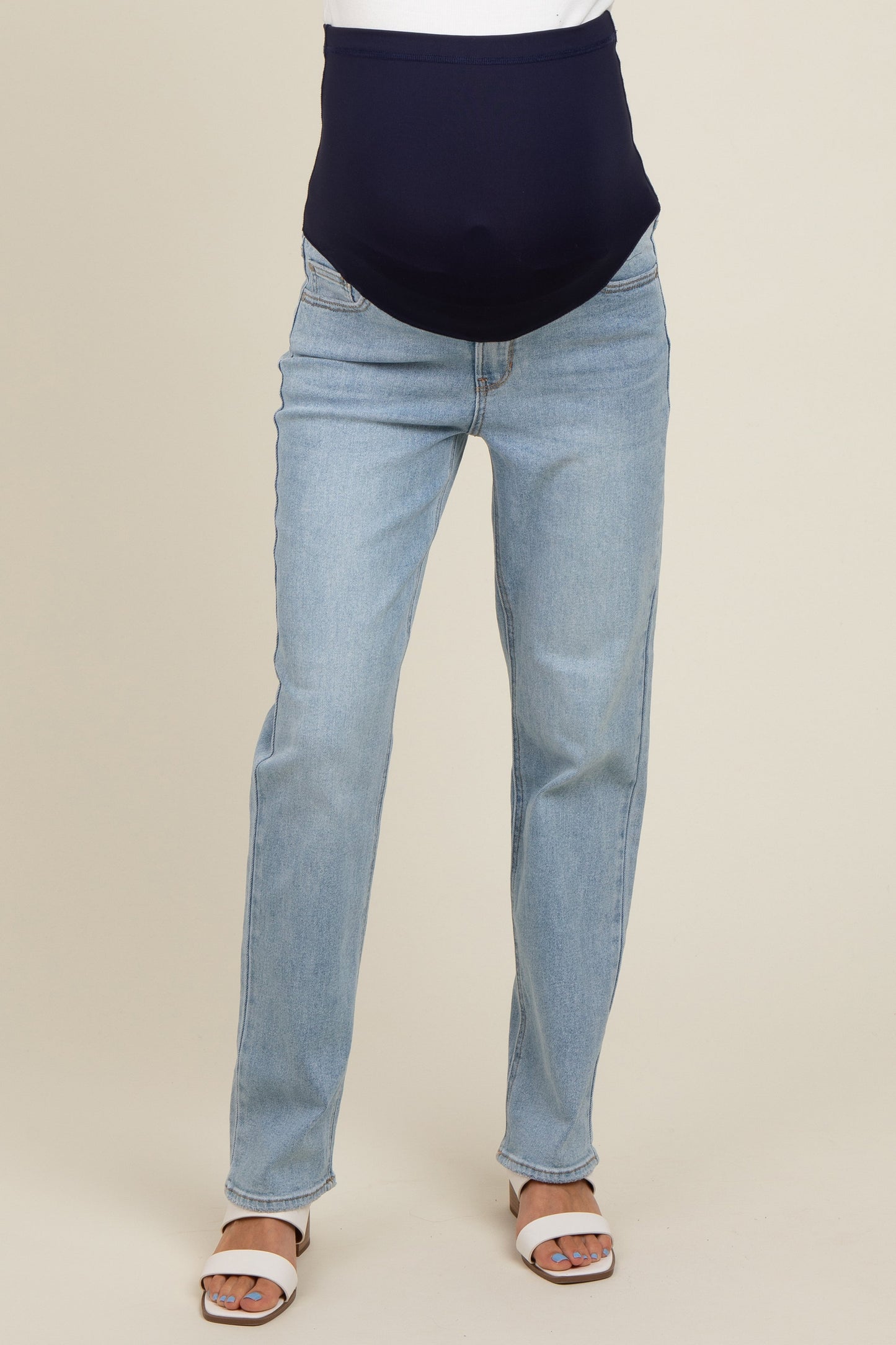 Light Blue Basic Maternity Straight Leg Jeans