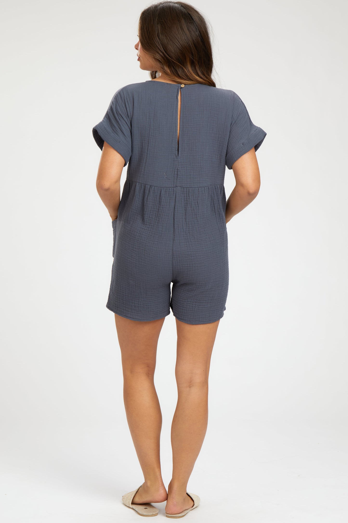 Charcoal Gauze Short Sleeve Maternity Romper