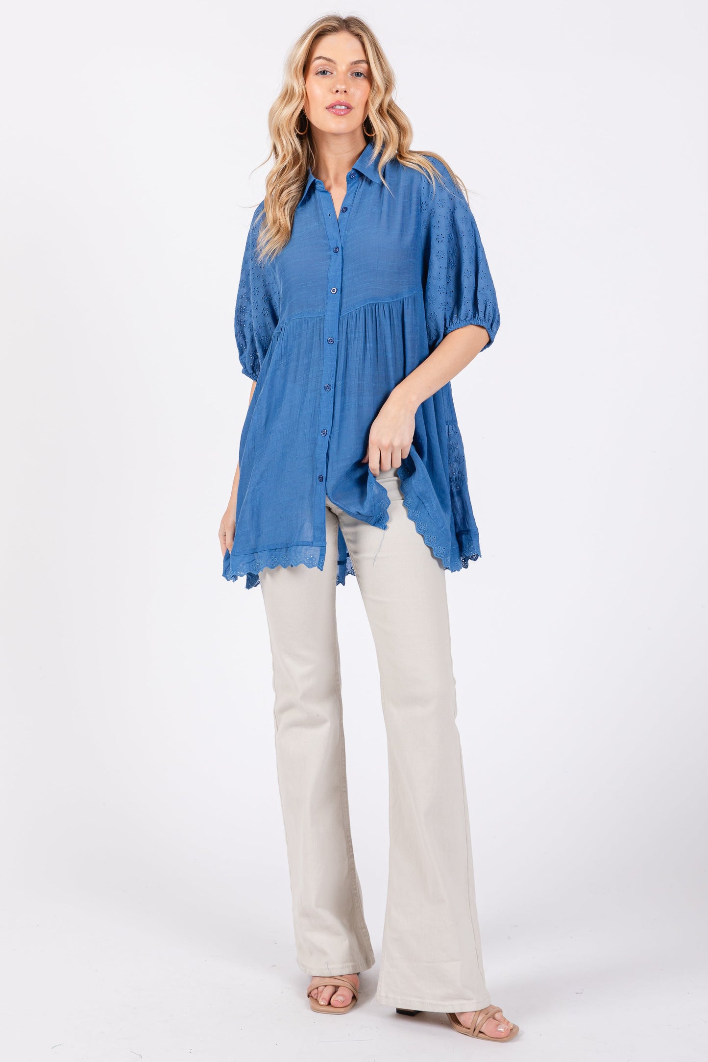 Blue Collared Lightweight Maternity Tunic