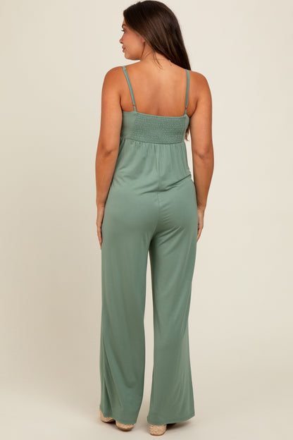 Light Olive Wide Leg Maternity Jumpsuit