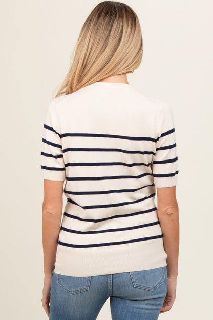Navy Blue Striped Knit Maternity Short Sleeve Top