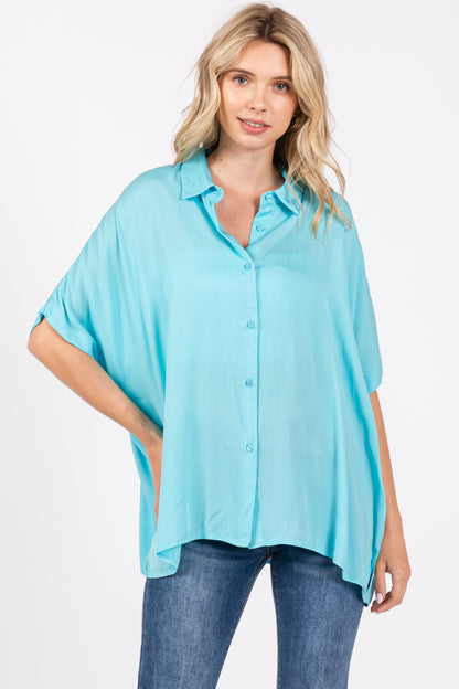 Aqua Dolman Sleeve Button Down Maternity Blouse