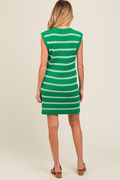 Green Striped Sweater Knit Sleeveless Maternity Dress