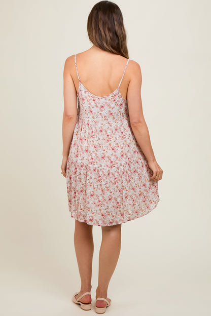 Taupe Floral Tiered Maternity Dress
