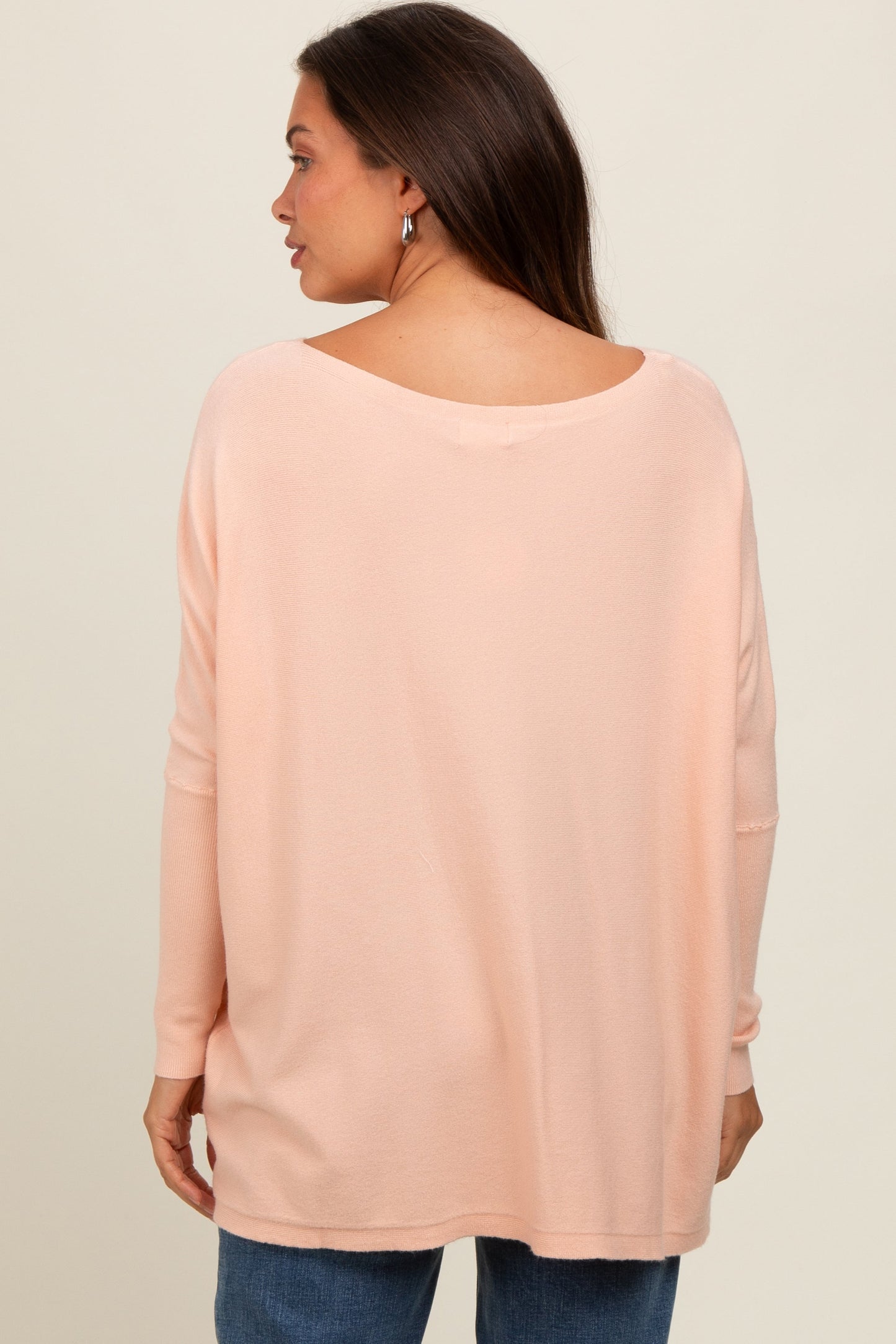 Peach Soft Knit Boatneck Dolman Sleeve Maternity Sweater