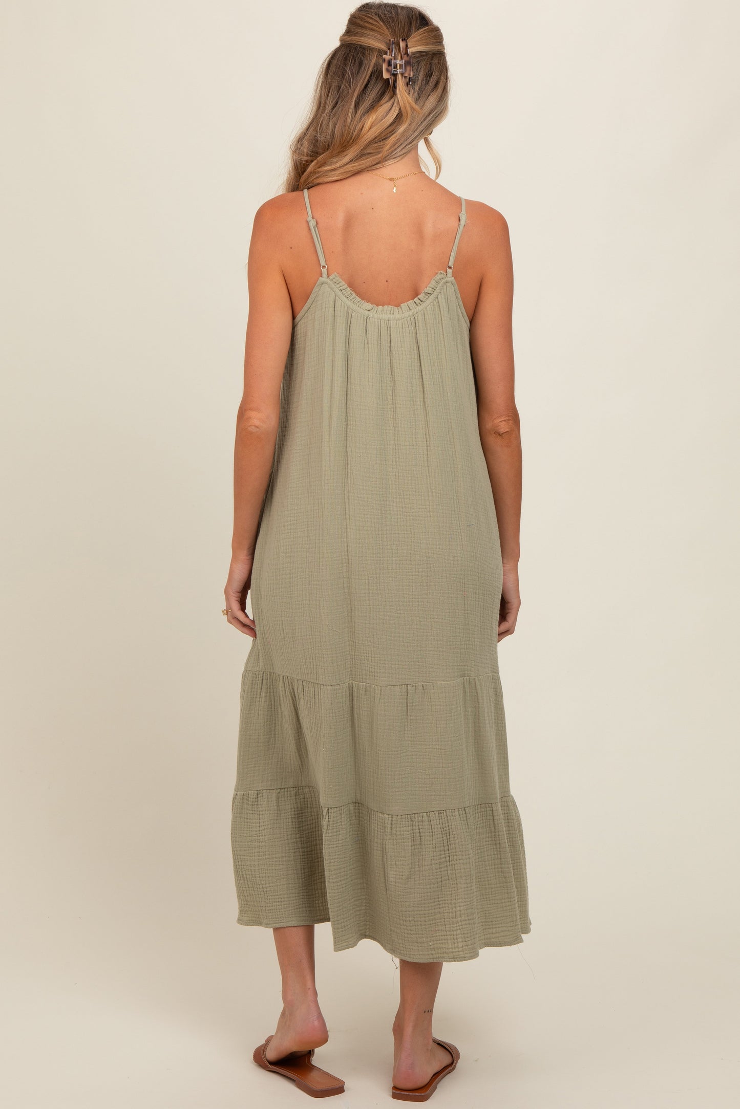 Olive Tiered Hem Maternity Midi Dress