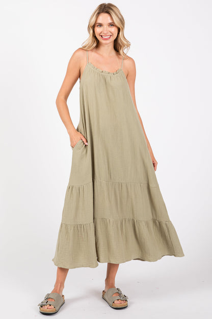 Olive Tiered Hem Maternity Midi Dress