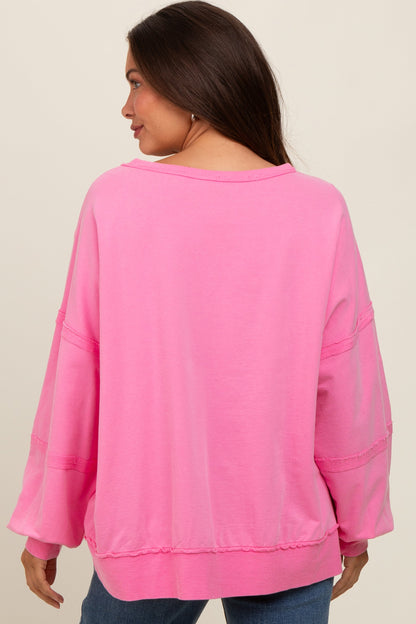 Pink Raw Hem Detail Maternity Pullover Top