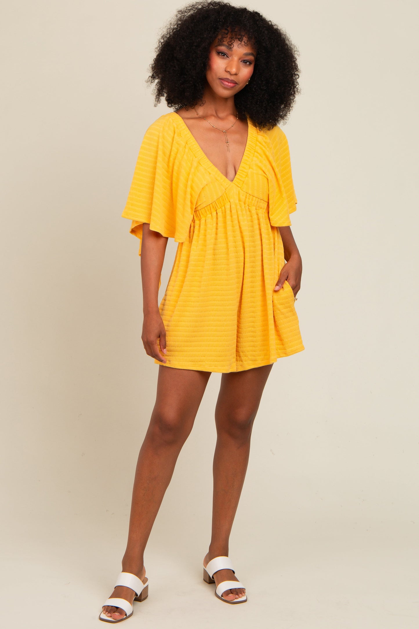 Yellow Textured Open Back Maternity Romper