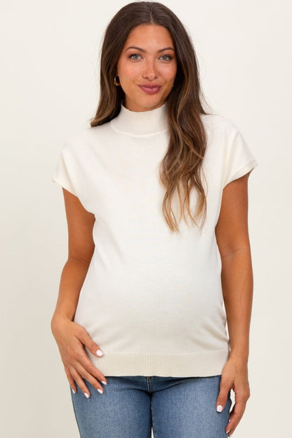 Cream Mock Neck Knit Maternity Top