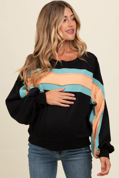 Black Colorblock Maternity Pullover Top