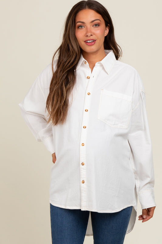 Off White Chambray Button Down Maternity Top