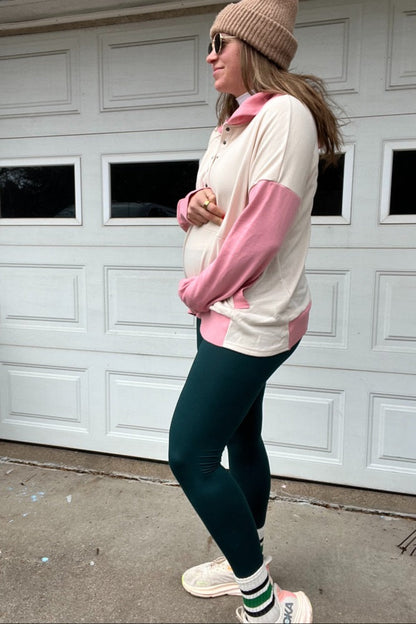 Beige Colorblock Relaxed Fit Maternity Hoodie