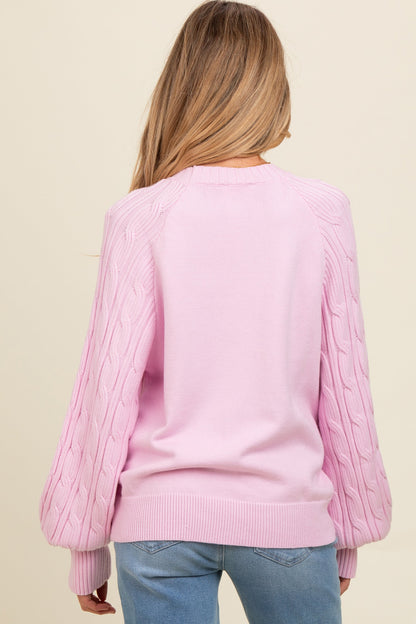 Lavender Contrast Cable Knit Sleeve Maternity Sweater