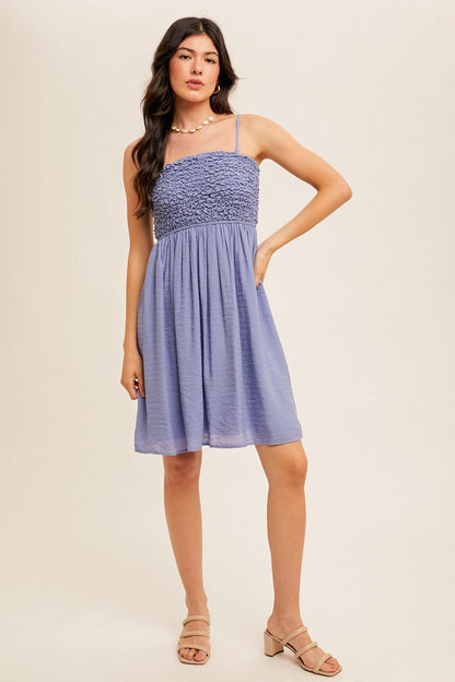 Periwinkle Textured Smocked Maternity Dress