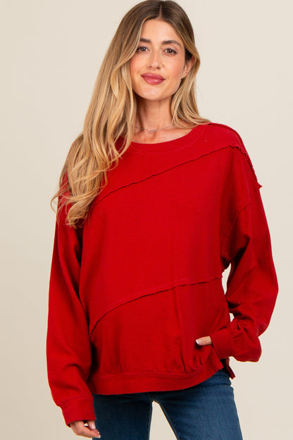 Red Exposed Seam Dolman Sleeve Maternity Sweatshirt