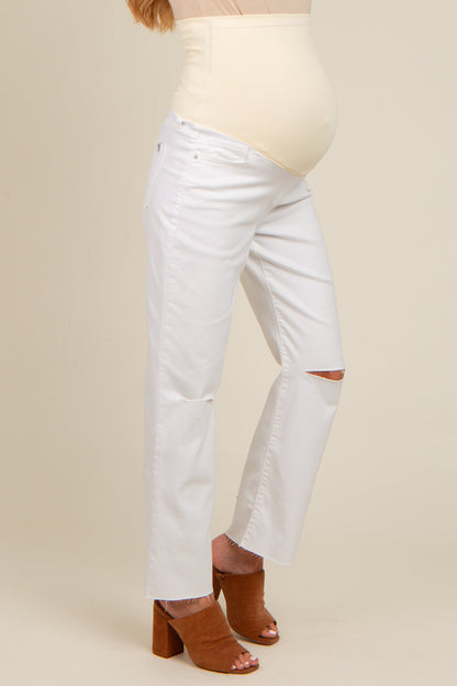 White Slit Knee Maternity Jeans