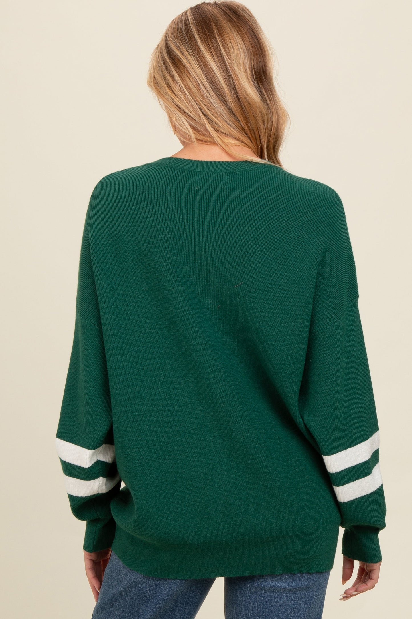 Forest Green Striped Sleeve Relaxed Fit Maternity Sweater