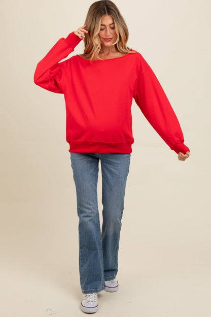 Red One Shoulder Maternity Sweatshirt