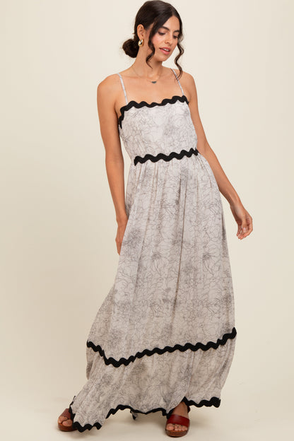 Ivory Floral Contrast Trim Maternity Maxi Dress