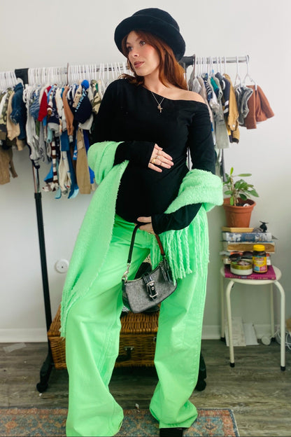 Black One Shoulder Long Sleeve Maternity Top