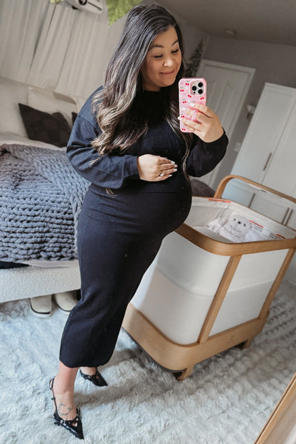 Black Knit Midi Skirt Sweater Maternity Set