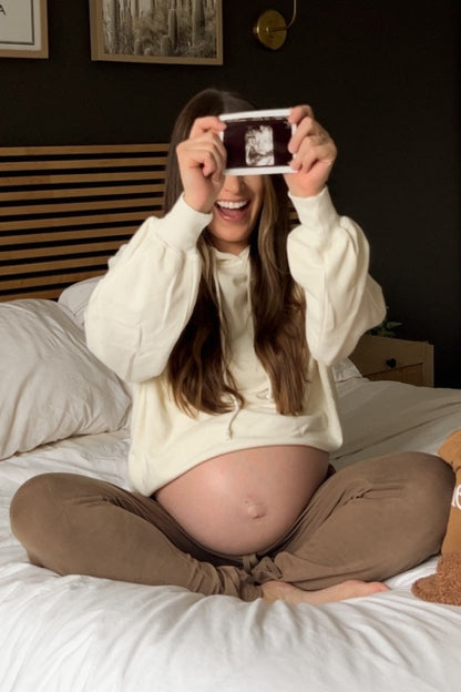 Cream Vintage Wash Oversized Maternity Drawstring Hoodie