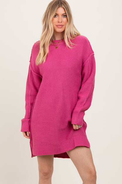 Dark Pink Exposed Seam Oversized Maternity Sweater Dress