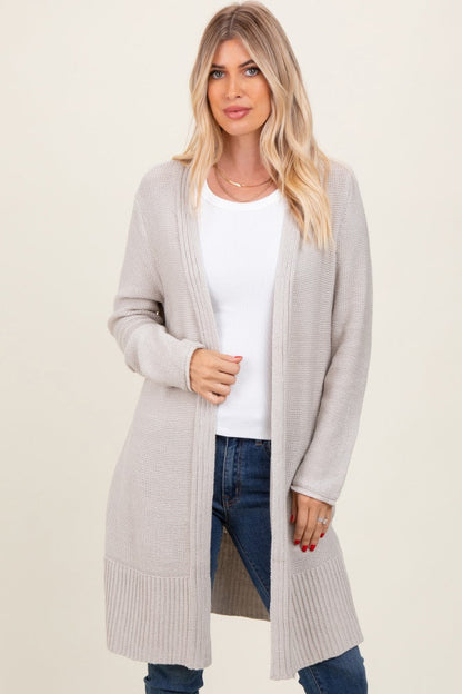 Cream Contrast Rib Long Maternity Open Cardigan