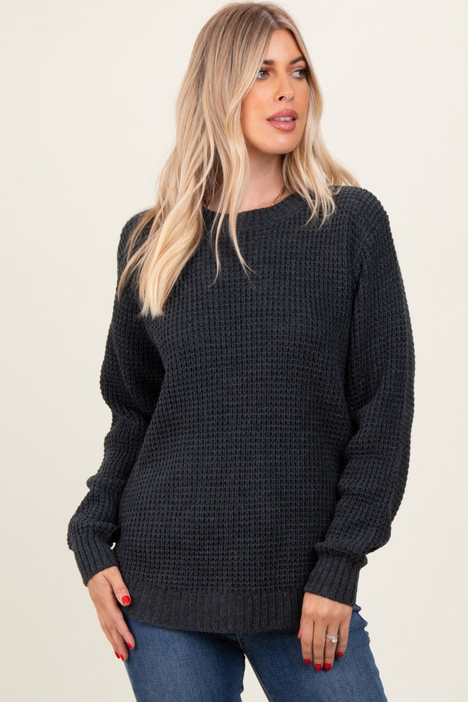 Charcoal Waffle Knit Rounded Hem Maternity Sweater