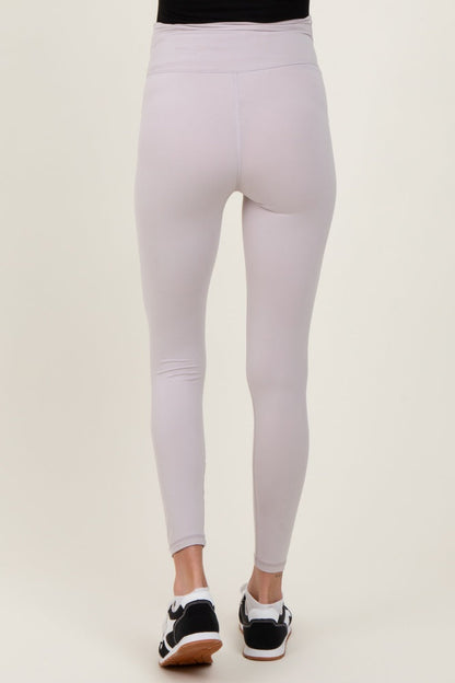 Beige Crossover Waistline Maternity Leggings