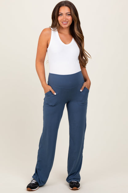 Blue Straight Leg Yoga Maternity Pants