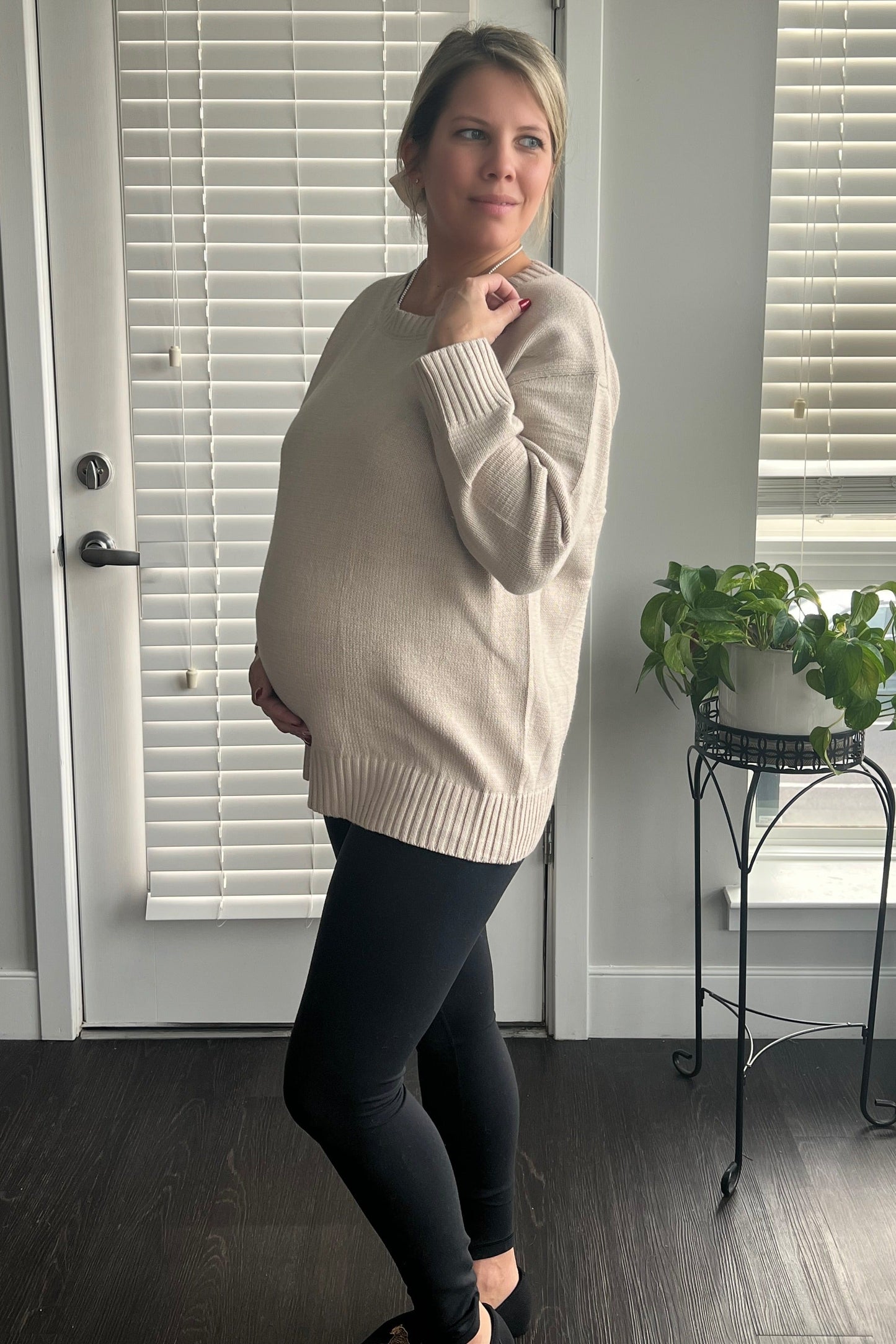 Beige Soft Knit Basic Maternity Sweater