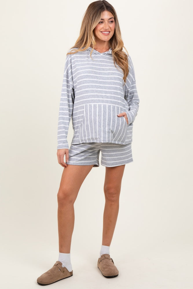 Heather Grey Cozy Striped Ribbed Two-Piece Maternity Lounge Set