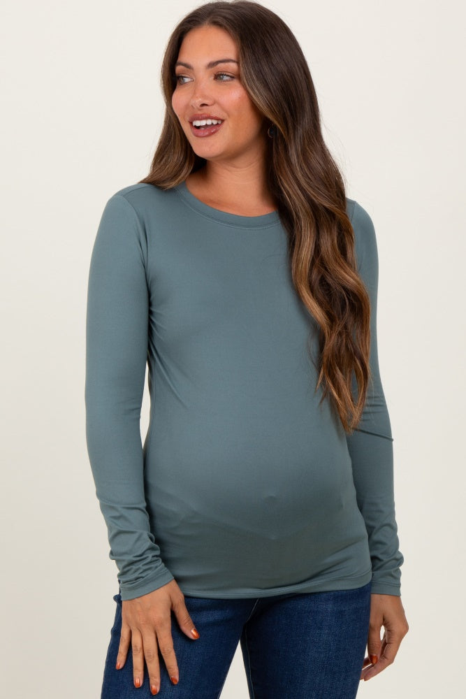 Dusty Jade Basic Long Sleeve Maternity Top
