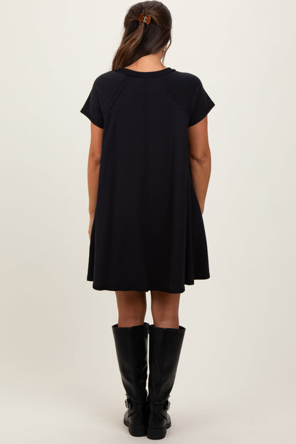 Black French Terry Basic Short Sleeve Maternity Mini Dress