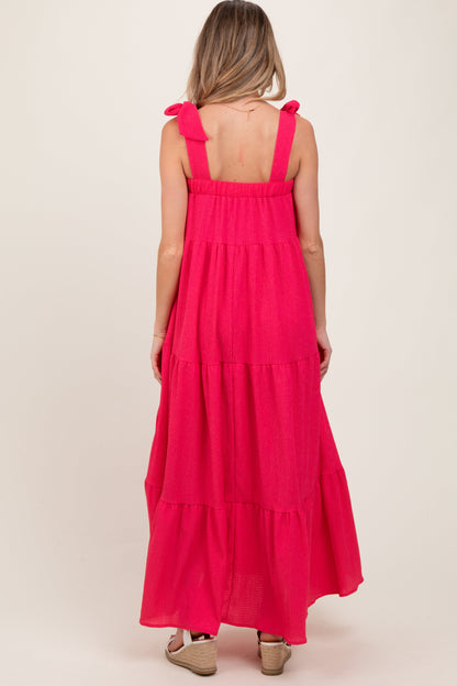 Red Shoulder Tie Tiered Maternity Maxi Dress