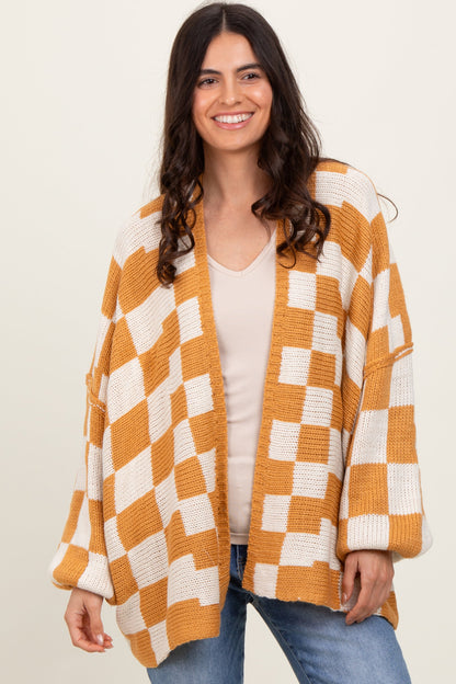 Yellow Checkered Oversized Maternity Cardigan