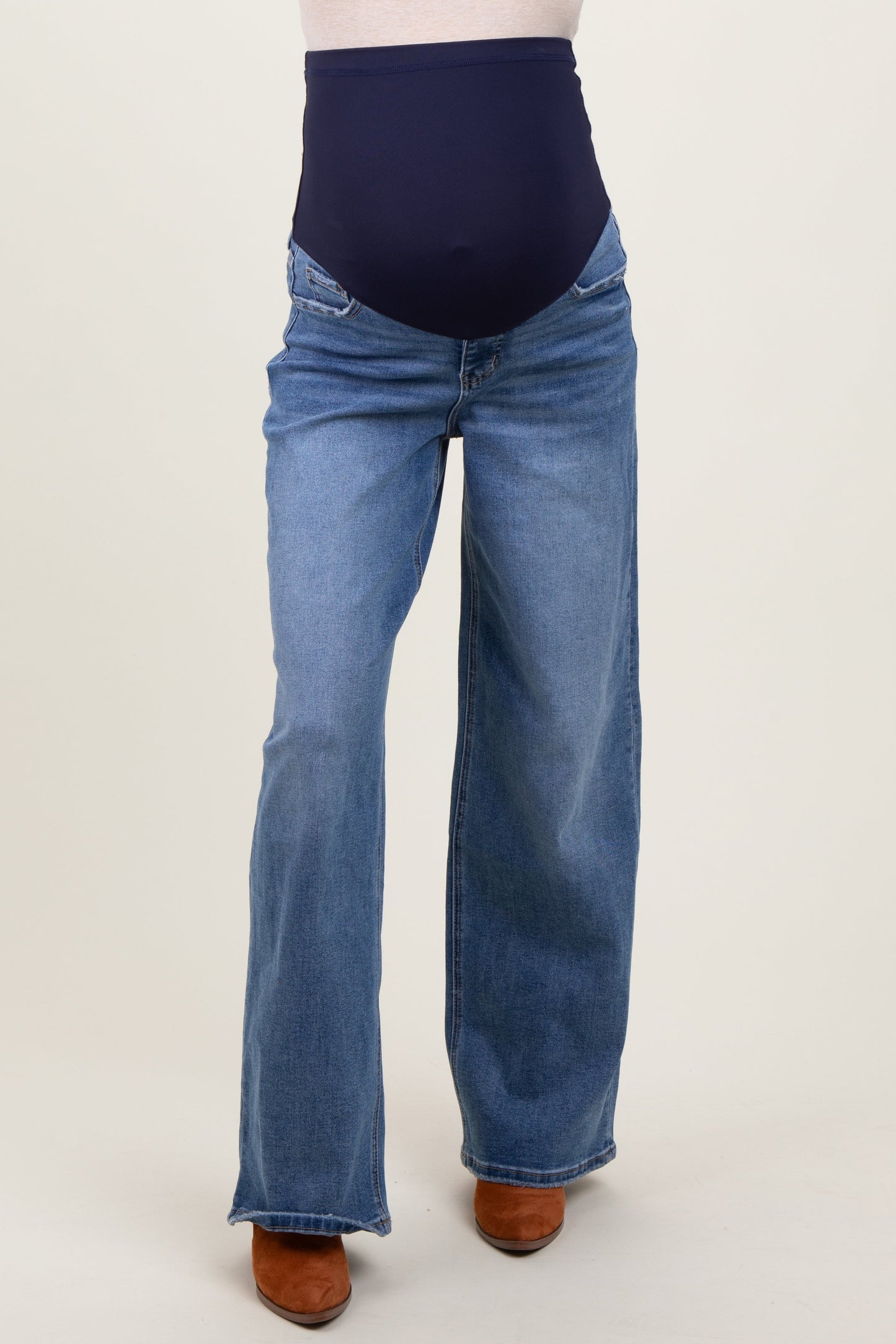 Blue Washed Wide Leg Maternity Jeans