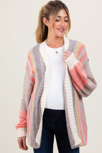 Charcoal Colorblock Stripe Knit Open Maternity Cardigan
