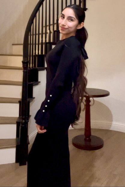 Black Ribbed Knit Bow Back Maternity Maxi Dress