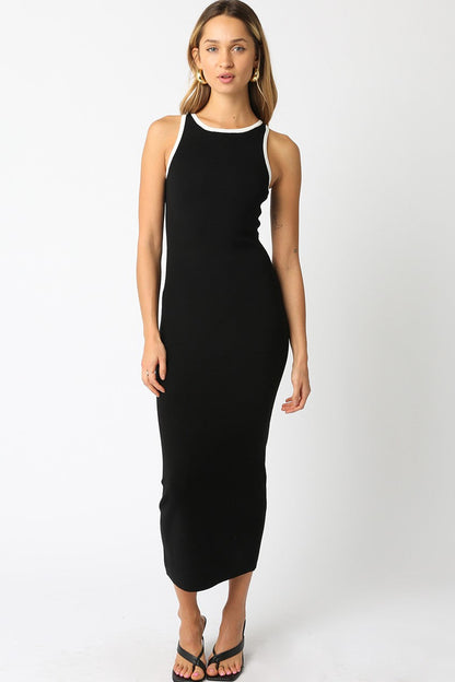 Black Knit Contrast Trim Maternity Midi Dress