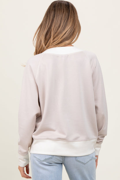 Beige Colorblock V-Neck Maternity Pullover Top