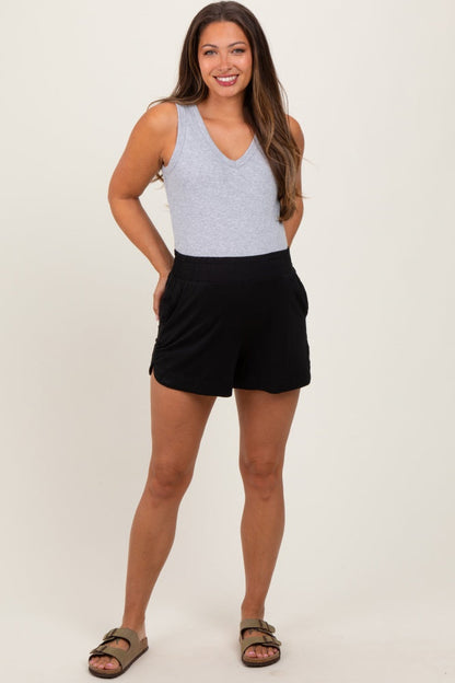 Black Basic Rounded Hem Maternity Shorts