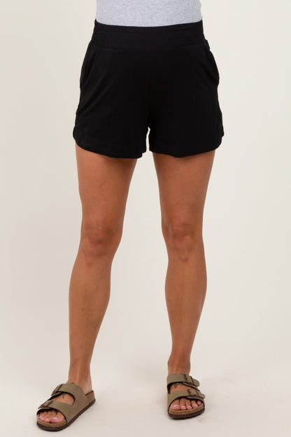 Black Basic Rounded Hem Maternity Shorts
