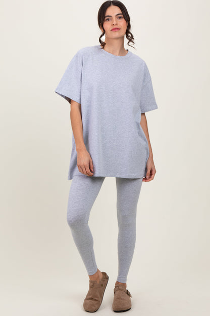 Heather Grey Oversized Crewneck Short Sleeve and Legging Maternity Set