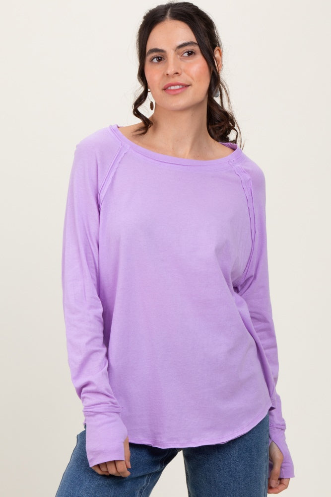 Lavender Heather Exposed Seam Long Sleeve Maternity Top