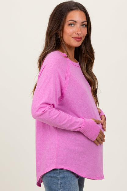 Pink Heather Exposed Seam Long Sleeve Maternity Top