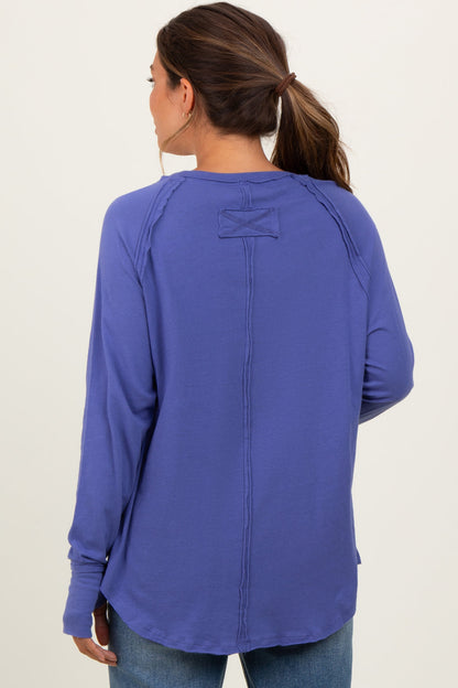 Periwinkle Exposed Seam Long Sleeve Maternity Top